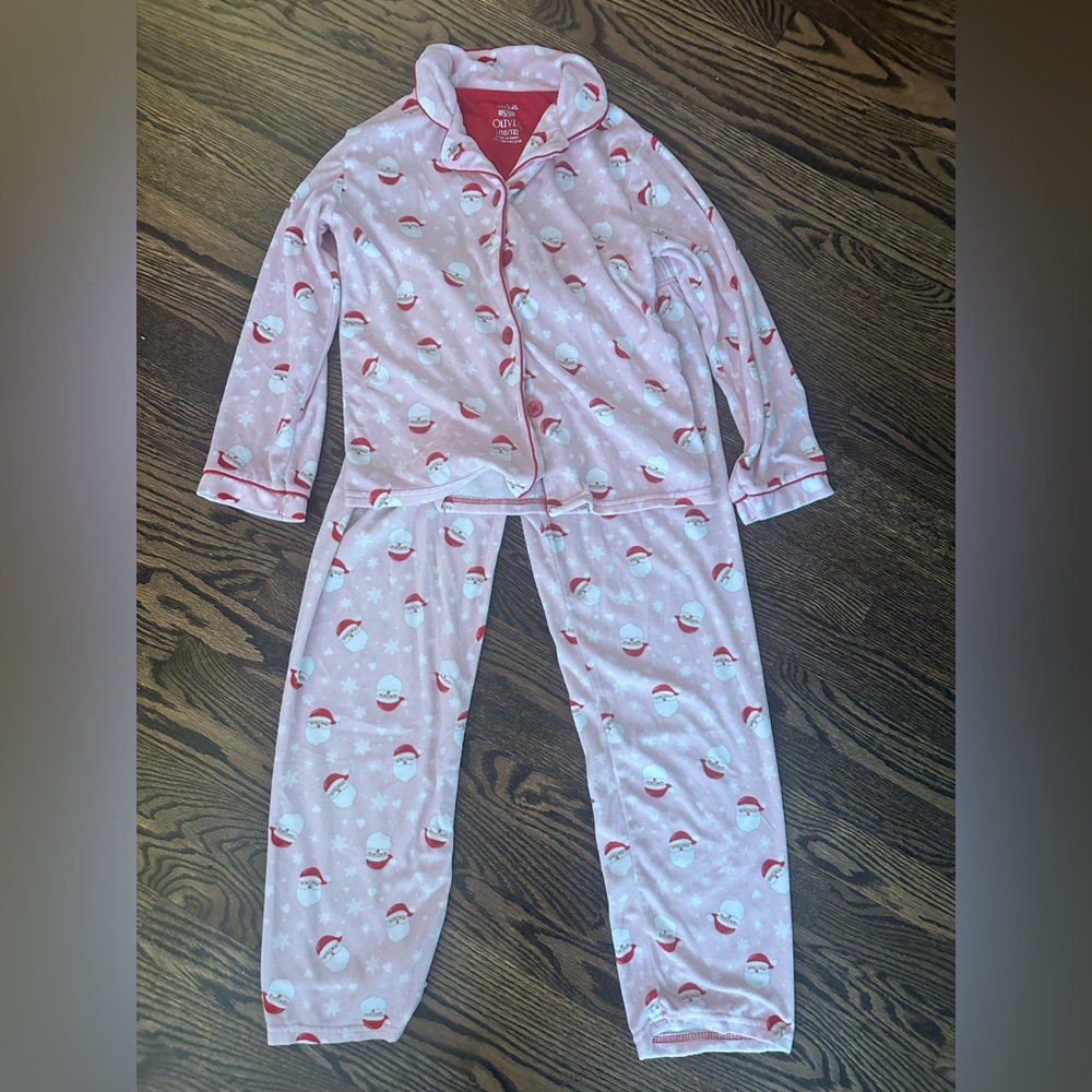 Max and Olivia Pink Santa Kids Fleece Pajamas size 10-12